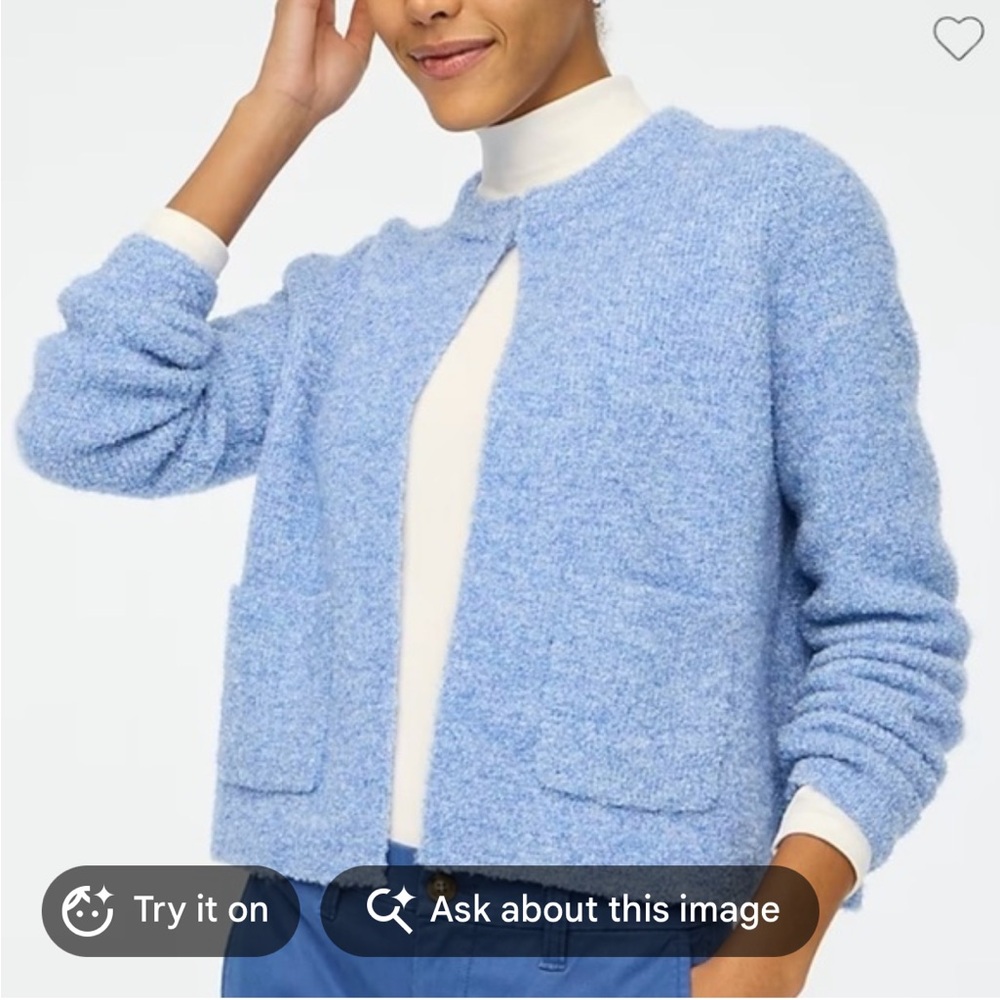 J. Crew Blue Bouclé Knit Cardigan